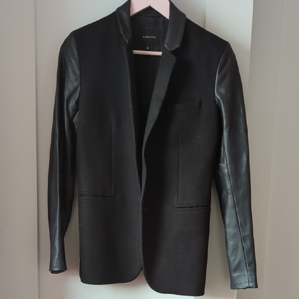 Black Leather Sleeve Blazer